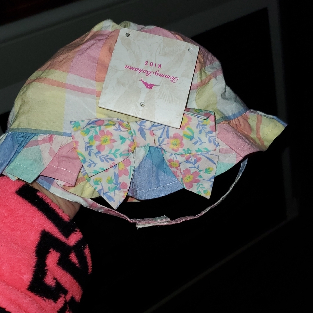 Colorful Plaid Baby Dress Setnew Tommy Bahamas Plaid 3 Pc Dress Bloomers & Hat - Picture 2 of 16
